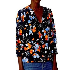 JOIE Maizie Caviar 100% Silk Floral Blouse, Size Large, New with Tag
